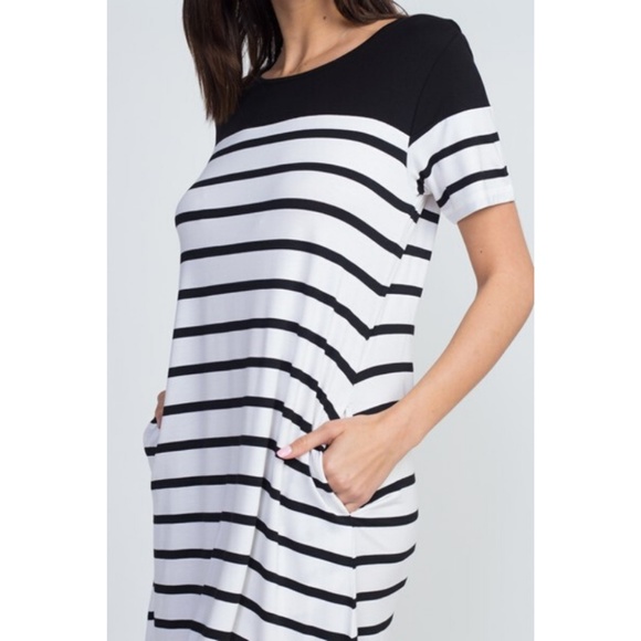 Women's Short Sleeves Striped Soft Stretchy Dress - Picture 4 of 5